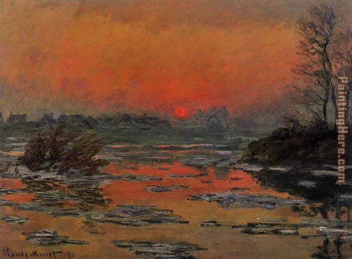 Claude Monet Sunset on the Seine in Winter